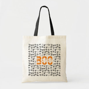 Orange Boo Halloween Spooky Skull Pattern   Tote Bag