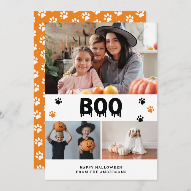 Orange Boo Pet Photo Happy Halloween Card (Front/Back)