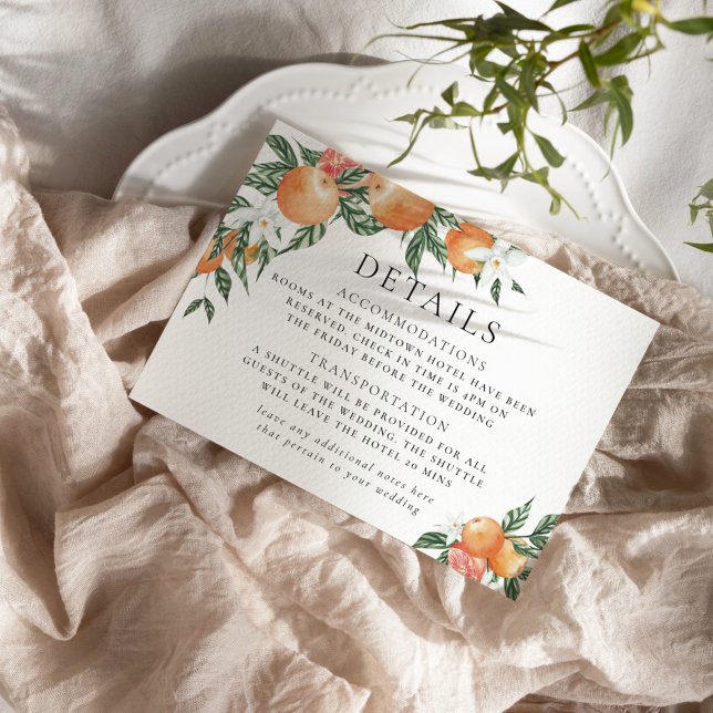 Orange Botanical Citrus Modern Wedding Details Enclosure Card (Creator Uploaded)