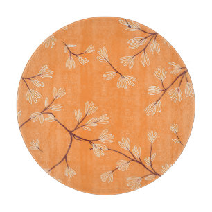 Orange Botanical Pattern White Hand Drawn Branches Cutting Board