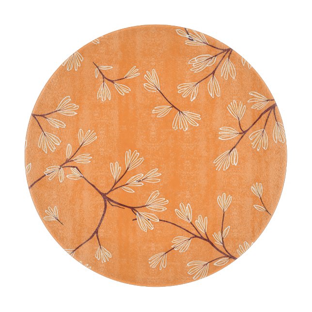Orange Botanical Pattern White Hand Drawn Branches Cutting Board (Front)