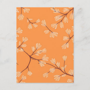 Orange Botanical Pattern White Hand Drawn Branches Postcard