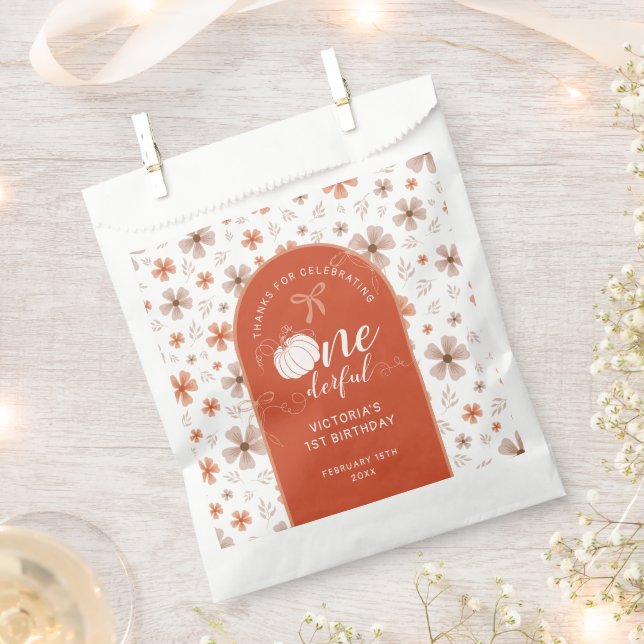 ORANGE BOW & ARCH FALL PUMPKIN FLOWERS BIRTHDAY FAVOUR BAG (Clipped)