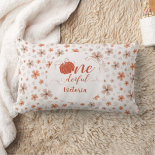 ORANGE BOW & ARCH FALL PUMPKIN FLOWERS BIRTHDAY LUMBAR CUSHION