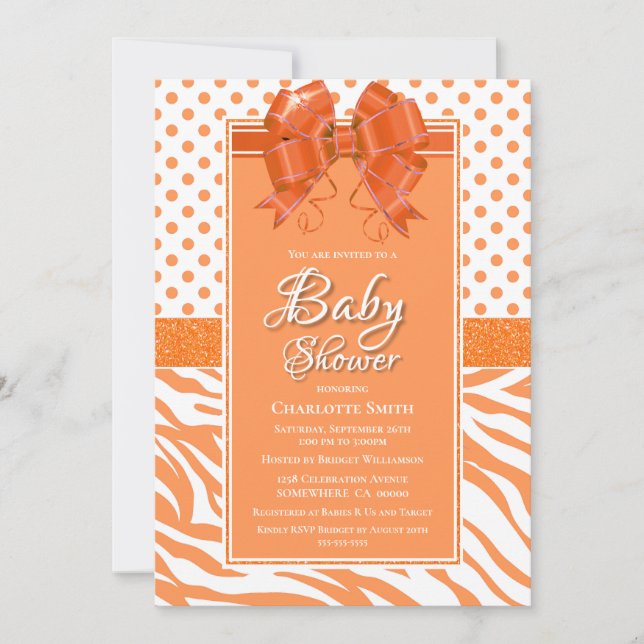 Orange Bow Baby Shower Invitation (Front)