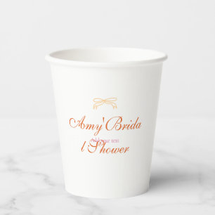 Orange bow bridal shower bold retro hand drawn nam paper cups