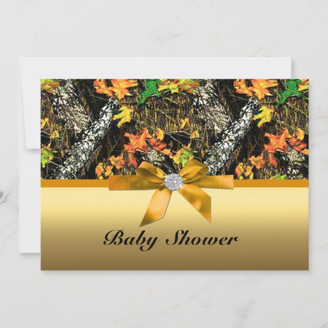 Orange Bow Camo Baby Shower Party Invitation (Front)