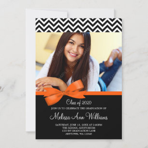 Orange Bow Chevron Photo Graduation Announcement