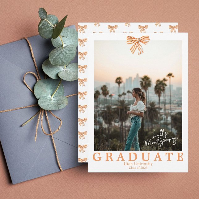 Orange Bow Coquette Photo Graduation Announcement (Creator Uploaded)