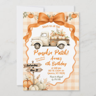 Orange Bow Coquette Pumpkin patch girl birthday Invitation