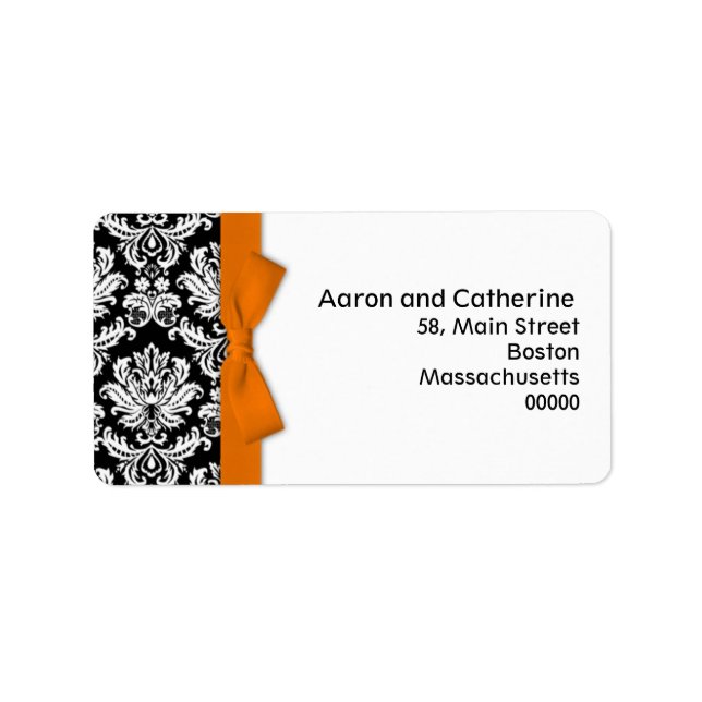 Orange Bow Damask Address Labels (Front)