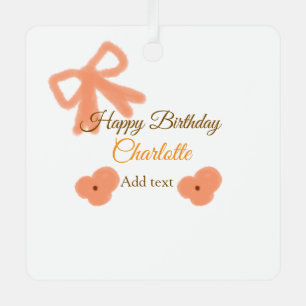 Orange bow flower pastel watercolor birthday name metal tree decoration