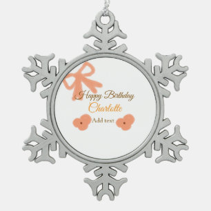 Orange bow flower pastel watercolor birthday name snowflake pewter christmas ornament