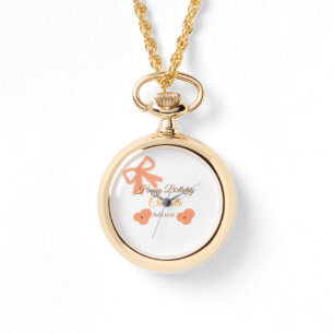 Orange bow flower pastel watercolor birthday name watch