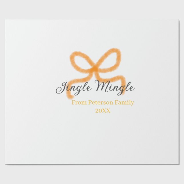 Orange bow jingle Mingle retro boho family namdate Wrapping Paper (Flat)