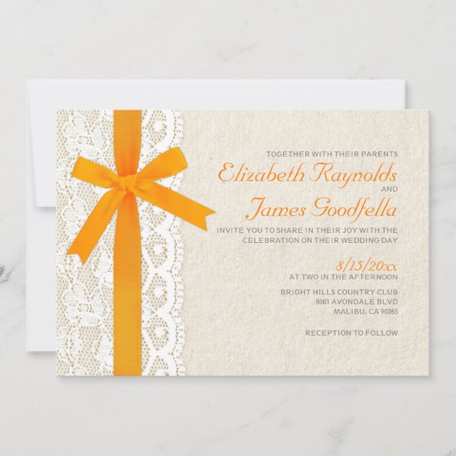 Orange Bow & Lace Wedding Invitations (Front)