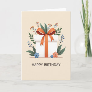Orange Bow Present Birthday Card