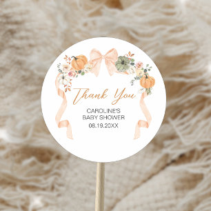 Orange Bow Pumpkin Baby Shower Classic Round Sticker