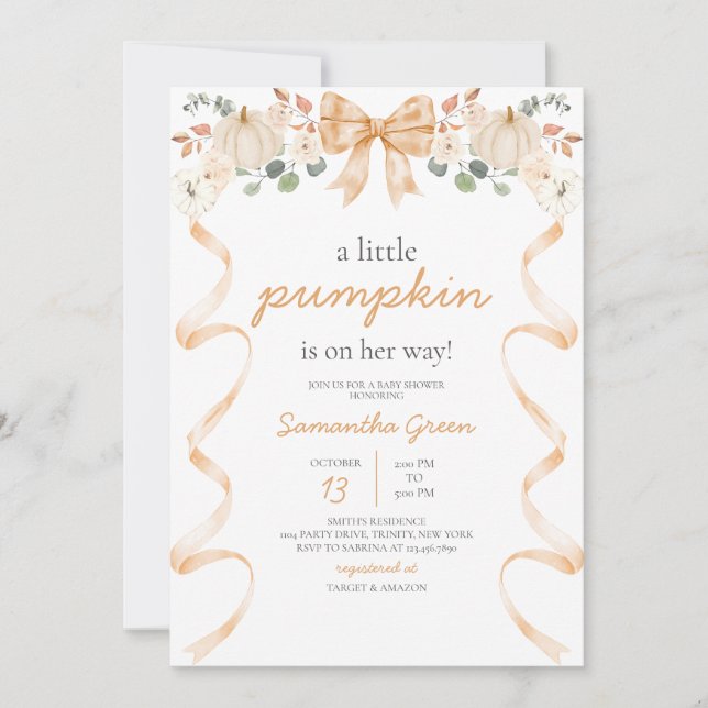 Orange Bow Pumpkin Baby Shower Invitation (Front)