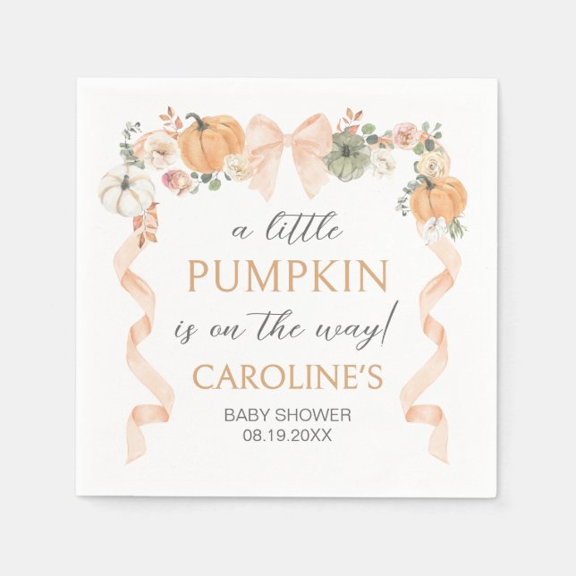 Orange Bow Pumpkin Baby Shower Napkin (Front)
