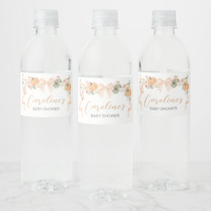 Orange Bow Pumpkin Baby Shower Water Bottle Label