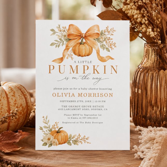 Orange Bow Pumpkin Fall Baby Shower Invitation (Creator Uploaded)