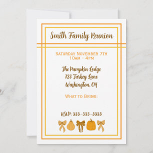 Orange Bow Pumpkin Thanksgiving Invitation