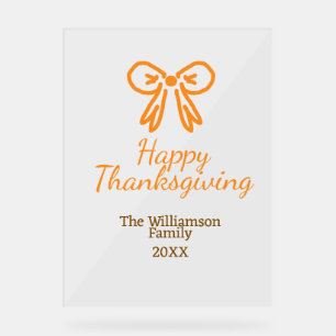 Orange bow retro happy thanksgiving add family n acrylic sign