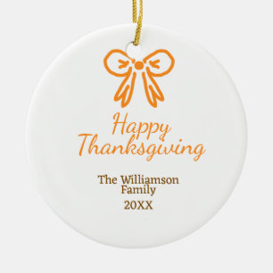 Orange bow retro happy thanksgiving add family n ceramic ornament