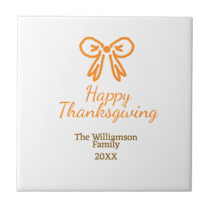 Orange bow retro happy thanksgiving add family n ceramic tile