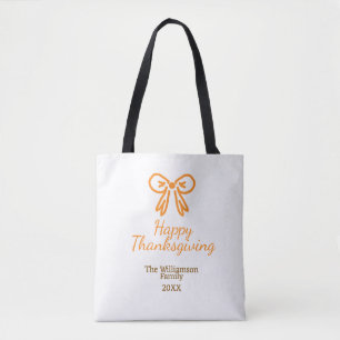 Orange bow retro happy thanksgiving add family n tote bag