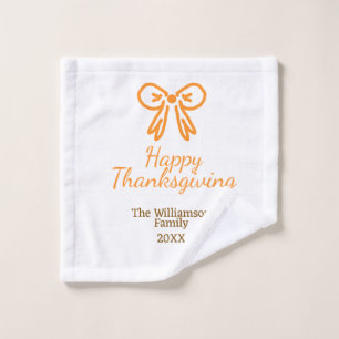 Orange bow retro happy thanksgiving add family n wash cloth