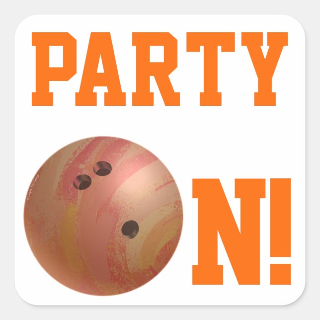 Orange Bowling Ball Party On Sticker (Front)