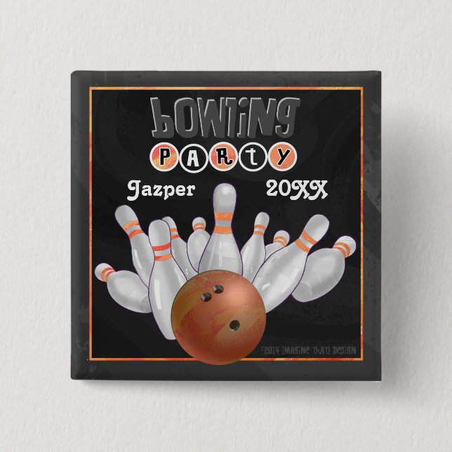 Orange Bowling Party 15 Cm Square Badge (Front)