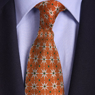 Orange Bowling Pin Flower Pattern Tie