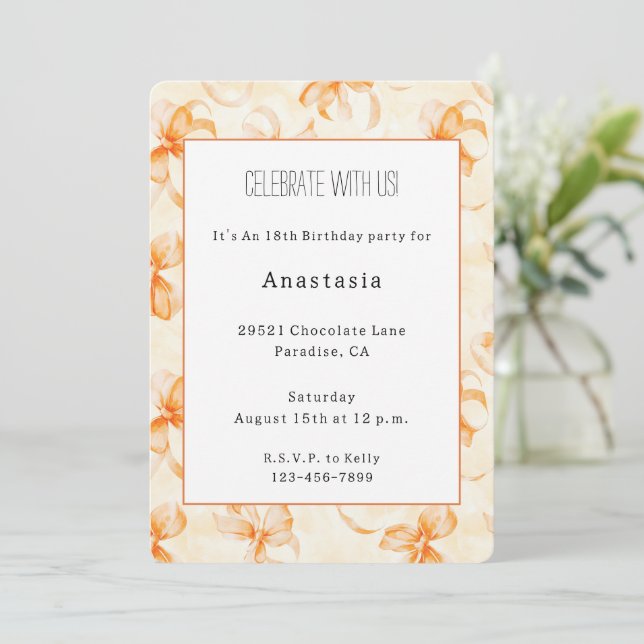 Orange Bows Birthday Invitation (Standing Front)
