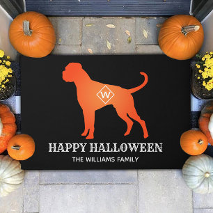 Orange Boxer Dog Happy Halloween Family Name Doormat