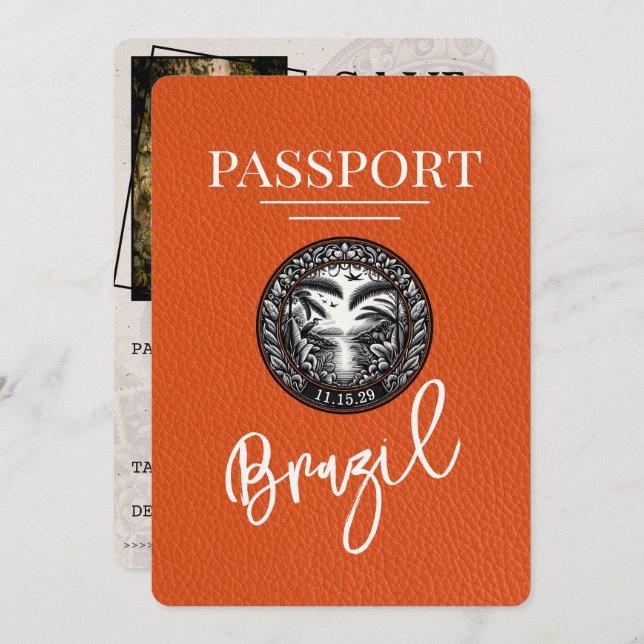 Orange Brazil Passport Save The Date (Front/Back)