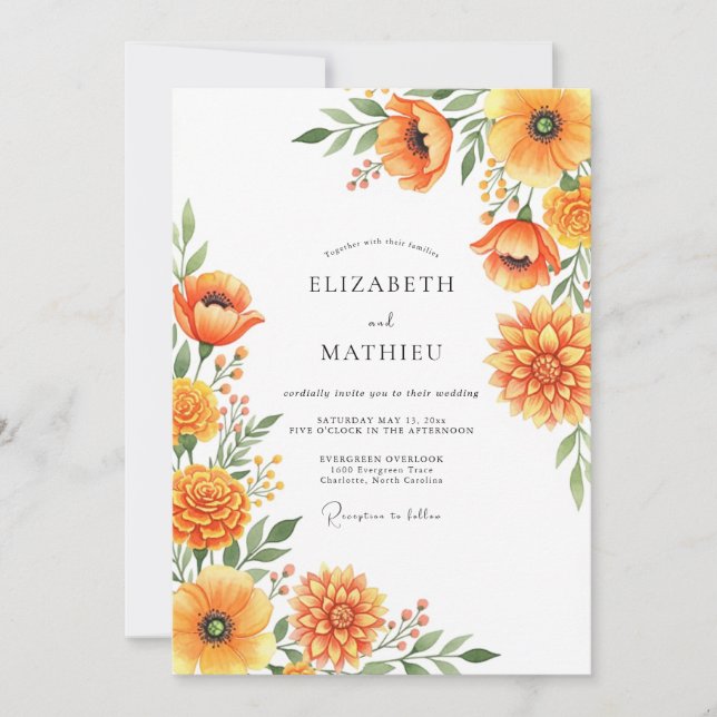 Orange Breathtaking Meadow Wedding Invitation (Front)