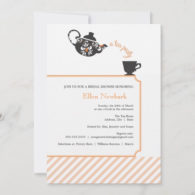 Orange Bridal Shower Invitation - Tea (Front)
