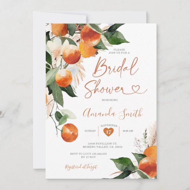 Orange Bridal shower She Found Her Main squeeze Invitation (Front)