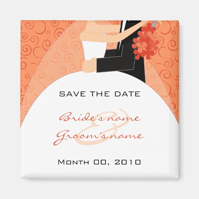 Orange Bride and Groom Save the Date Magnets (Front)