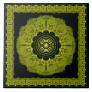 Orange bright fractal framed pattern ceramic tile