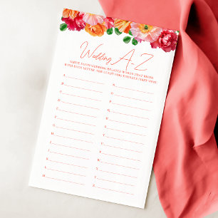 Orange & Bright Pink Floral Bridal Shower A-Z Game