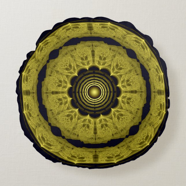 Orange bright round fractal ornament cushion (Front)