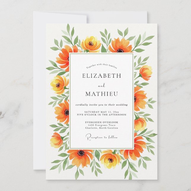 Orange Bright Summer Wedding Invitation (Front)