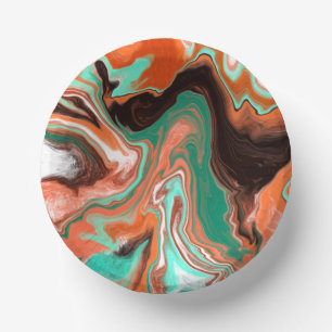 Orange Brown Abstract Art Birthday Party marble Paper Plate