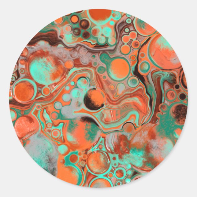 Orange Brown Abstract Art modern Classic Round Sticker (Front)