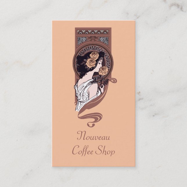 Orange brown art nouveau cafe business card (Front)