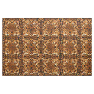 Orange Brown Bali Batik Style Paisley Pattern Fabric